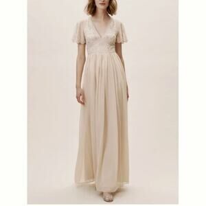 BHLDN Fresna V-Neck Maxi Dress Size 8 Embellished Bridesmaid Formal Wedding